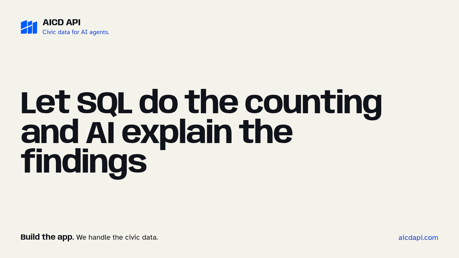 AICD API title card: Let SQL do the counting and AI explain the findings